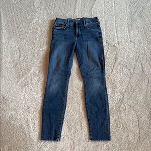 MOTHER Blue Skinny Jeans with Raw Hem and Tapered Fit